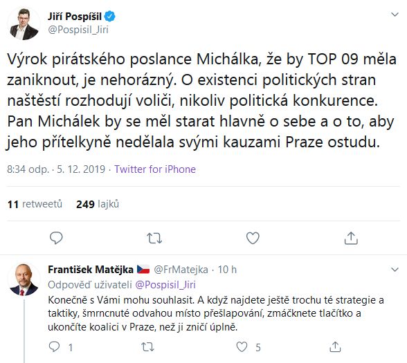 Jiří Pospíšil odpověděl Jakubovi Michálkovi